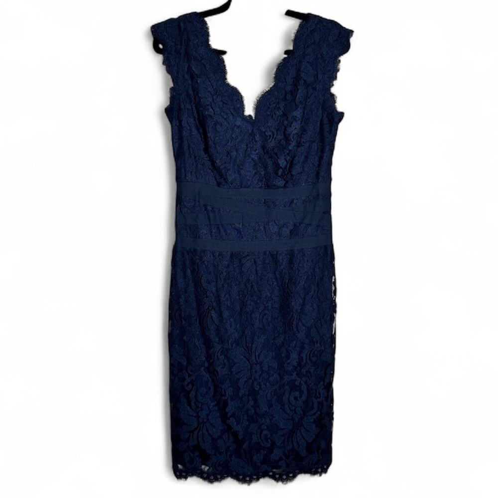 Tadashi Shoji Blue Lace Mini Sheath Dress Womens 10 Sleeveless Classic Formal